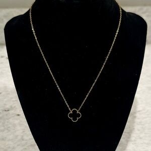18K Gold Plated Clover Necklace - Double-Sided - Black and Gold